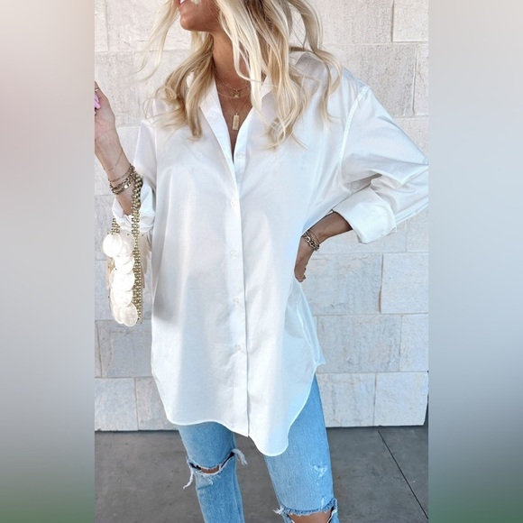 SHOW ME YOUR MUMU Banks Button Down Shirt In White Poplin - Picture 3 of 12